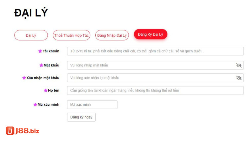 Đăng ký đại lý J8 -> Hoàn tất