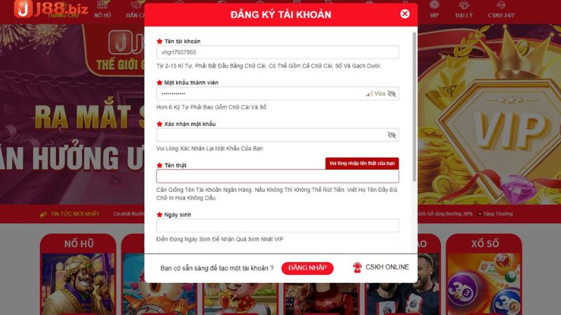 Đăng ký tài khoản chơi game bài đổi thưởng J88