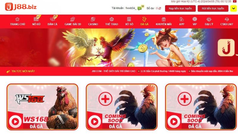 Đăng nhập tài khoản và chọn đá gà