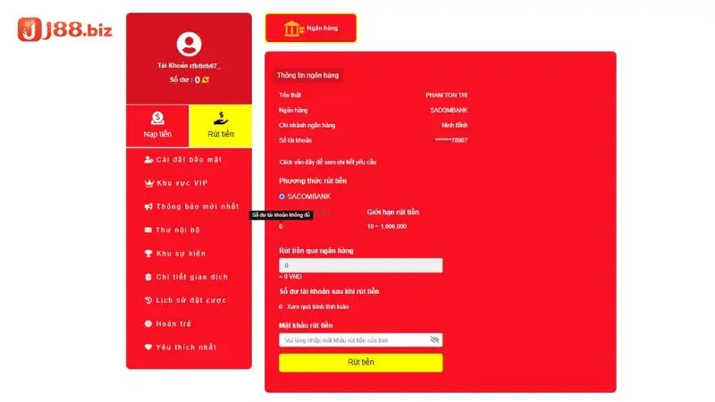 Hoàn tất thông tin giao dịch và ấn rút tiền